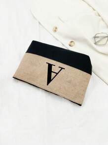 1pc Initials Printed Patchwork Women's Handbag, Makeup Bag, Teacher's Day Gift, Reusable Handbag, Women's Simple And Large Capacity Travel Makeup Bag, Multi-Functional Portable Women's Gift, Portable Leisure Storage Bag