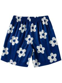 Men's Fashionable Floral Print Beach Shorts, Summer - Blue - View 2