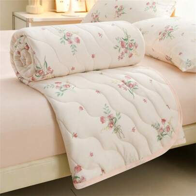 1pc Ditsy Floral Soft Antibacterial Knitted Cotton Summer Quilt, Suitable For Bedroom, Dormitory, Office Nap Blanket, Without Pillow And Pillow Cover