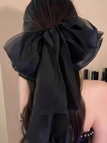 1pc Elegant Bow Decor Spring Clip Ponytail Tie, Long Ribbon Hair Accessories, School Stuff, College, Bows, Cute