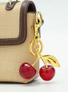 1pc Cherry Shaped Crystal Pendant, New Arrival Large Cherry Pendant With Keychain Clip, Sparkling Resin & Metal Cherry Charm Keyring For Women Wallet And Bags Car Accessories Bag Charm