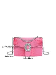 1st Dames krokodillenreliëf strass decor klep ketting crossbody tas, geschikt voor dagelijks gebruik