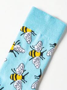 1 双男士创意趣味动物图案袜子，舒适透气中筒袜，女士及膝袜，趣味新奇袜子礼物 - 彩色 - 查看 4