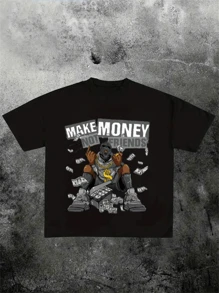 220g Heavyweight 100% Cotton "Make Money Not Friends" Graphic Tee - Black - View 1