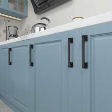 6 Pcs/Set Black Solid Aluminum Alloy Cabinet Handles, American Style Kitchen Cabinet Drawer Pulls With Mounting Screws - Polished Surface Furniture Hardware - Black - View 5