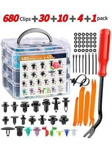 725 Pcs Car Repair Kit - Universal Car Body And Interior Fasteners And Tools Includes Clips, Rivets, Push Pins And Removal Tools - Great For Cars, Trucks And Motorcycles - Comprehensive Set Of 23 Different Sizes , Great For Windshield, Door Trim, Bumper And Repair , Nylon Construction Ensures Long-Lasting Use , Easy To Install And Remove, Car Retaining Clip Kit