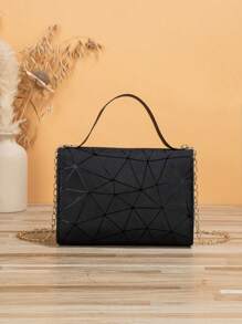 Fashionable Geometric Triangle Rhinestone Rhombus Shape Laser Holographic Small Square Bag With Flap Crossbody Chain Shoulder Bag, Large Capacity Evening Tote Bag, PU Leather Horizontal Elegant Women Handbag