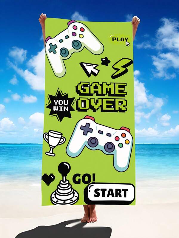 1pc Gaming Controller Design Beach Towel, Super Soft Fiber Oversized Beach Blanket, Super Absorbent Bath Towel, Suitable For Travel, Pool, Diving, Surfing, Yoga, Camping, Multiple Sizes, Beach Accessory Summer Holiday Bathroom Decor Beach Essentials