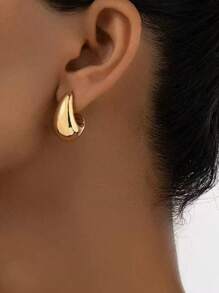 极简奢华泪珠设计时尚耳环，高端休闲优雅风格 - 金色簡約時尚水滴耳飾 - 查看 11