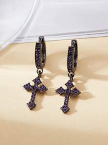 1 对哥特朋克十字紫色吊坠耳环，适合女性派对、聚会和日常佩戴