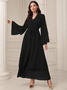 1pc Solid Color Loose Chiffon Muslim Abaya Open Cardigan, Elegant And Versatile Plus Size For Daily Wear,Modest - Grey - View 2