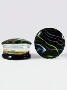 1 Pair Glass Waist Drum Ear Gauge Transparent Lines Black 8- 25mm Stretcher Expander Piercing Body Jewelry