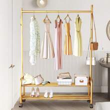 Vincidern Gold Clothing Rack With Wheels, Double Layer Shelf, Heavy Duty, 39.4W Inches, For Clothes, Shoes, Bags Coat Rack Back To School Travel Essentials Room Decor, Home Decor, Bedroom Decor Storage Organization And Storage