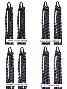 18 英寸 2 件女孩儿童三重辫子发型，带橡皮筋，自然时尚芭蕾风格假发辫子发饰，扭辫马尾假发。