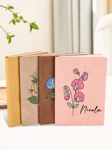 1pc Personalized Notebook, Customizable Notebook With Birthday Flowers And Name, Customized A5 Journal With Personal Name And Flowers, 5.8"X8.3" 100 Sheets 200 Pages,Back To School,School Supplies,Multi-Functional,Ornamental,Reusable,Modern,Colorful,Cute,Vintage,Cartoon,Kawaii,Custom,Personalized,Unique,Customized,Workers,Clients,Students,For Business/Work/Office,For School,Office Decor - Multicolor - View 2