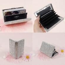 1/2pcs Glass Crystal Rhinestone White Credit Card Holder, Metal Anti-Magnetic Accordion Card Case, Card Slot Name Card Holder, Driver's License Sleeve, Bank Card Storage ID Case, Ceramic Crystals, High-End Multi-Facet Glass Crystals, Artificial Glass Crystals, Suitable For Office, School, Home