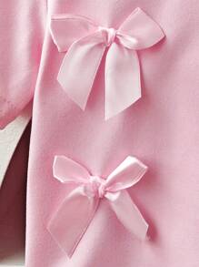 2pcs/Set Baby Girls' Flared Set, Bow Accent Short Sleeve T-Shirt + Solid Color Flared Pants, Summer