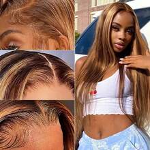 Highlight 4/27 Straight Wig 40 Long Inch 100% Human Hair 13x6 HD Transparent Lace Frontal Wig 180% Density Frontal Pre Plucked Wigs For Women - S4/27 - Xem 6