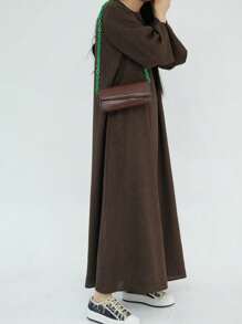 1pc Women Solid Color Elegant Casual Abaya, Suitable For Spring/Summer/Autumn Daily Outings, Woven Fabric - Dark Grey - View 9