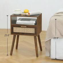 MaxSmeo Bedside Table, Small Nightstand With Charging Station, Rattan Side Table Wood End Table For Living Room, Bedroom And Small Spaces, Mid Century Modern Nightstand, Easy Assembly (Natural)