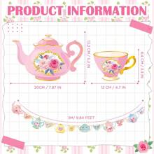 12 pièces/set, décoration vintage pour thé, bannière imprimée des deux côtés avec motif floral, bannière de découpe en papier en forme de théière assemblée pour la décoration de mariage, douche de mariée, anniversaire - Multicolore - Voir 3