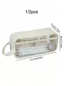 1/2 chiếc hộp đựng bút chì có khóa kéo, hộp đựng bút chì PVC, dung tích lớn, túi đựng đồ dùng học tập, túi đựng bút chì, cặp đựng đồ dùng học tập - trắng - Xem 7