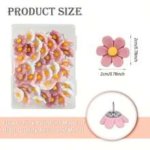 12pcs New Resin 3D Flower Push Pins, Decorative Pushpins With Pink Floral Pattern - For Photo Wall And Office Supplies Decoration,Back To School,School Supplies