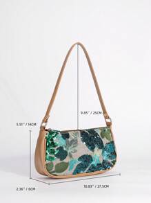 亮片刺绣花卉法棍包女士时尚百搭串珠缝线腋下包搭配撞色刺绣拉链单肩包随机剪裁，适合女士，适合派对、婚礼、舞会，非常适合派对婚礼舞会晚宴/宴会，搭配节日派对礼服晚礼服和亮片礼服（图案随机）