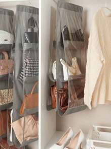 1pc 6/8 Grid Bag Storage Hanging Bag Wardrobe Dormitory Hanging Household Rack Layered Bag Rack Shoulder Bag Storage Bag - Grey - View 3