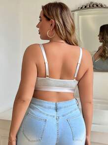 Plus Size Solid Color Front Button Closure Simple Casual Wireless Lingerie Bralette - Grey - View 2