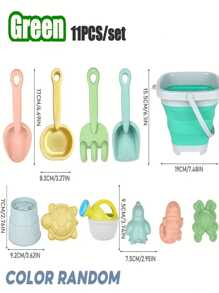 11pcs Children Outdoor Snow Shovel+Beach Toys Water Park Beach Sand Digging & Water Play Tools, Foldable Beach Bucket, Convenient Carry, Parent-Child Interaction Fun Sand & Water Play Set (Style, Accessories & Color Are Random)
