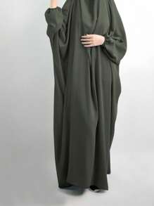 1pc Women Prayer Dress, Long Robe With Headscarf, Loose Long Sleeve Muslim Woman Prayer Garment, Abaya, Muslim Fashion Dress, Suitable For Festivals,Modest