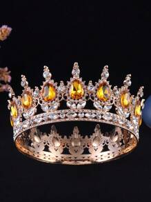 1pc Baroque Style Princess Tiara Jewelry Decor, Round Rhinestone Alloy Bride Crown For Women Wedding, Festival, Birthday Party - Round Crown - View 31