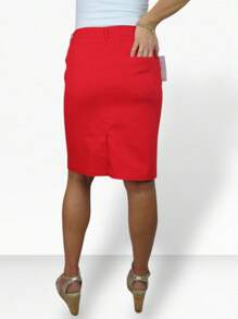 Paulo Due Stretch Chino Knee Length Pencil Skirt - Red - View 2