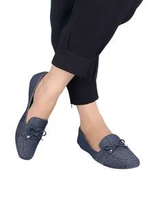 Women's Navy Blue Jeans Moccasin With Comfort Bow Women's Fashion - 藏蓝色 - 查看 6