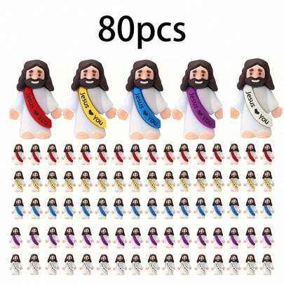 80pcs, Jesus Loves You Little Figurine Ornament, Suitable For  Egg Filling And Sunday School Party Gifts, Hide And Seek Sunday School Religious Party Gifts