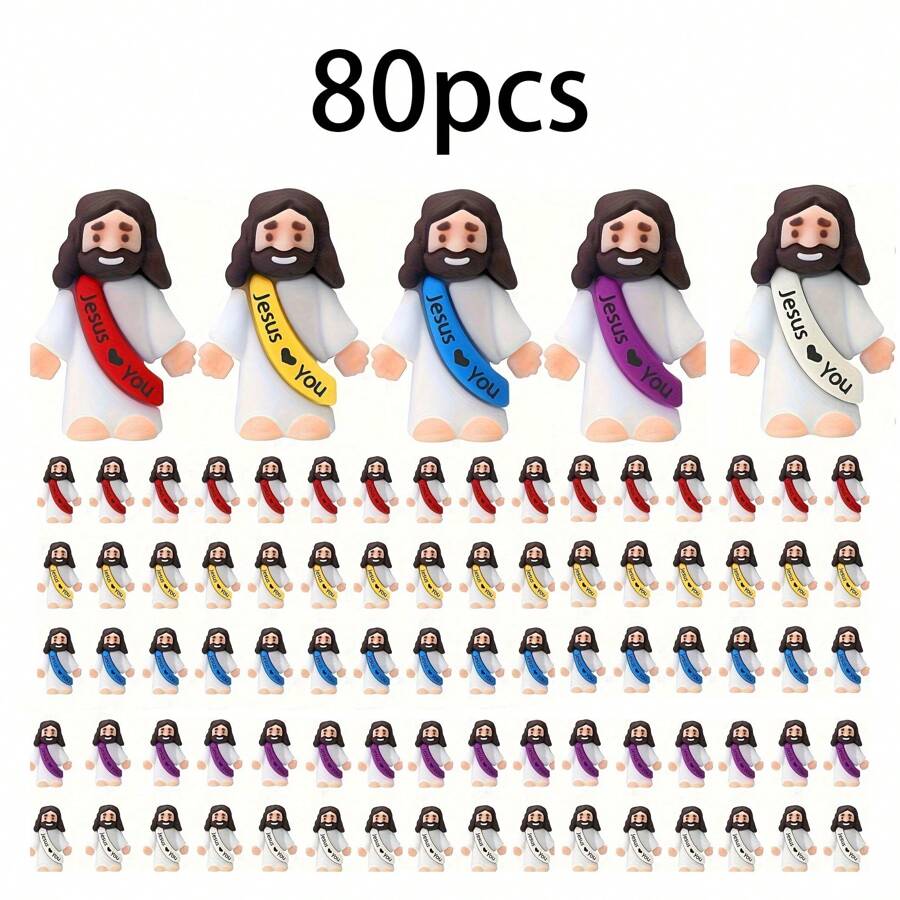 80pcs, Jesus Loves You Little Figurine Ornament, Suitable For  Egg Filling And Sunday School Party Gifts, Hide And Seek Sunday School Religious Party Gifts