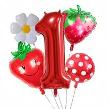 5pcs 32 Inch 1-9 Red Number Strawberry Foil Balloon Set, Strawberry Theme Birthday, Anniversary, Wedding Anniversary, Party Decoration Foil Balloons