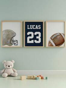 3pcs Morpholume Custom Frameless Kids Poster Custom Rugby Sports Art Prints, Personalized Name Signs Boys & Girls Room Decoration, Gallery Wall Art, Unisex Sports Rugby Match Gloves Helmet Kids Room Decoration Kids Bedroom Home Decoration Back To School - Multicolor - View 3