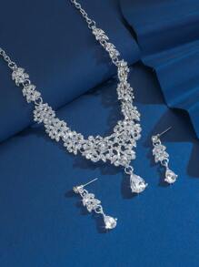 3 件新娘首饰套装：项链、耳环、水晶镶嵌配饰，适合婚纱、宴会礼服 - 彩色 - 查看 7