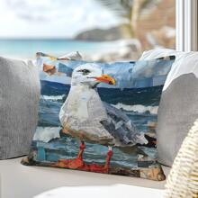 1 件 17.7*17.7 英寸（45*45 厘米）海鸥印花报纸拼贴图案涤纶枕套家居装饰，[单面印刷] 适合日常使用、家居装饰、沙发、卧室、汽车装饰，[不含枕芯]