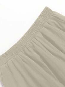 Saia Volumosa Feminina com Elástico na Cintura e Bolsos, Saia Longa Reta em Cor Sólida