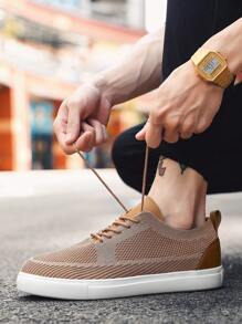 Men Casual Sport Sneakers, Low-Top Breathable Fabric Men's Flat Skateboard Shoes, Retro Solid Color Men's Mesh Casual Shoes, EVA Soft Bottom Lightweight Outdoor Street Skateboard Shoes