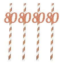 10pcs Paper Straws With 18, 21, 30, 40, 50, 60, 70, 80 Number Design In Gold & Rose Gold Color, Cake Decor For Birthday Party