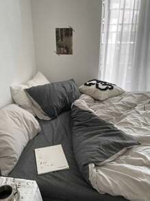 3pcs Grey Dorm Bedroom Bedding Set, Super Soft Duvet Cover & Pillowcase, Includes 1 Duvet Cover And 2 Pillowcases (No Filler)