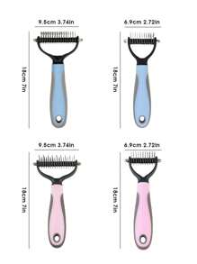 Peigne de toilettage pour animaux de compagnie à double face conçu pour le démêlage et le désenfilage. Doté d'une prise confortable et antidérapante pour une manipulation facile. Dents arrondies et douces pour éviter l'irritation de la peau, convenant aux chats et aux chiens. Parfait pour éliminer les poils lâches et favoriser une fourrure saine.