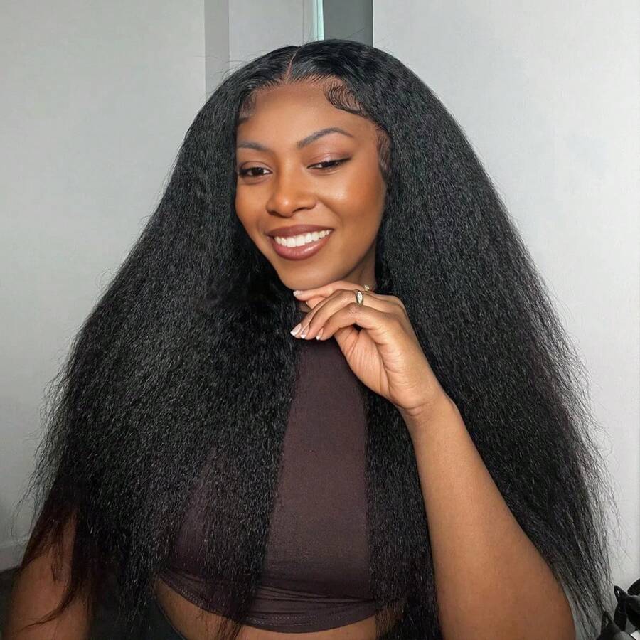 U Part Wig Kinky Straight Wigs For Women, 26 Inch Yaki U Part Synthetic Straight Half Wig, Pgraded Clip In Wigs Yaki Straight U Part Extension Full Head U Shape Wig Clip In U Part Wig