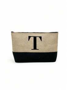 1pc Initials Printed Patchwork Women's Handbag, Makeup Bag, Teacher's Day Gift, Reusable Handbag, Women's Simple And Large Capacity Travel Makeup Bag, Multi-Functional Portable Women's Gift, Portable Leisure Storage Bag