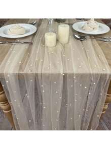 2pcs 39in White Pearl Tulle Cloth, Suitable For Wedding Arches, Dining Table Centers, Chair Sashes, Table Covers, Bridal Shower, Theme Parties, Event Backdrops, Floral Wrapping, Outdoor Garden Decor