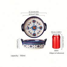 Boluri din ceramică desenate manual, bol colorat pentru copt, cu mâner, grătar pentru salată, tigaie rotundă de copt cu orez copt cu brânză, set de vase de copt, caserolă pentru gătit, prăjitură, bucătărie, tehnologie de pictură realizată manual Oxalis târâtor, bol pentru copt - Multicolor - Vizualizare 12